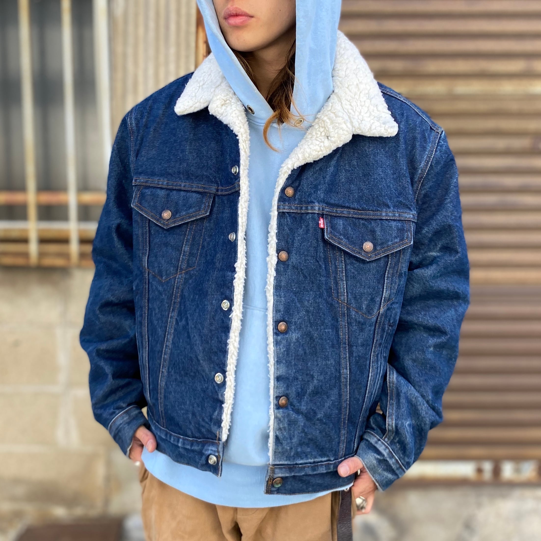 濃紺 80年代 ビンテージ USA製 Levi's リーバイス 70608 0217 デニムボアジャケット サイズ46R メンズL相当 80s  ヴィンテージ 古着 【デニムジャケット】 | cave 古着屋【公式】古着通販サイト