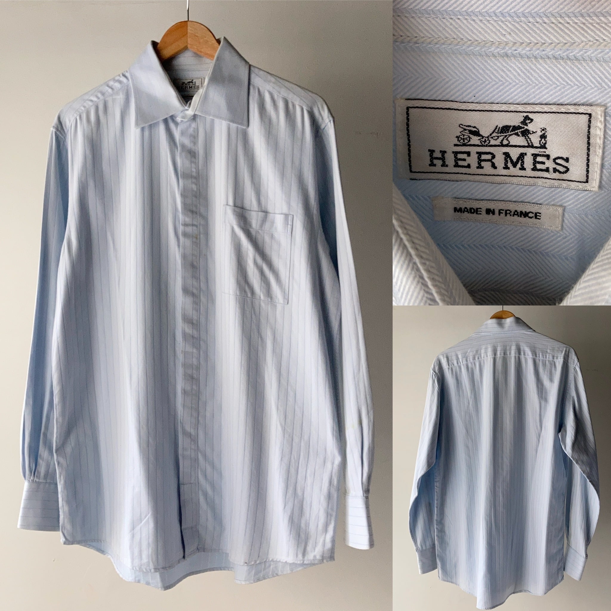 HERMES エルメス ストライプシャツ フランス製 SIZE 16 1/2【0625A28