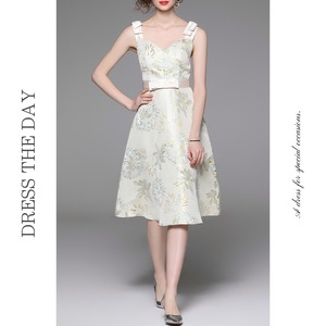 フラワープリントジャガードAラインドレス D0029