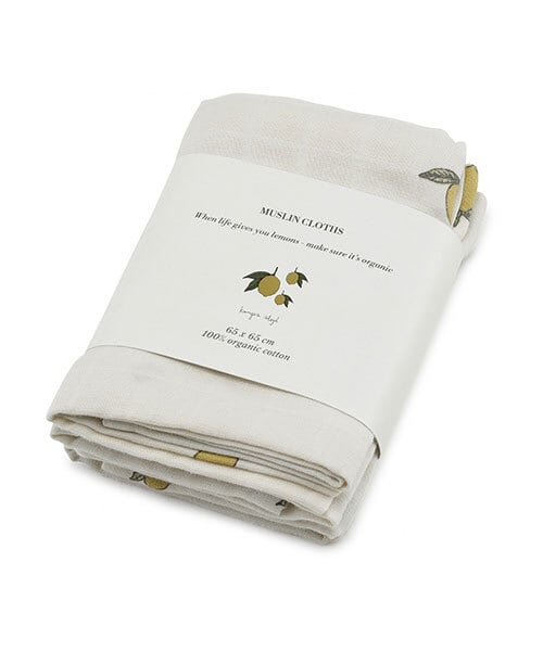3 PACK MUSLIN CLOTH GOTS LEMON【Konges Sloejd コンゲススロイド】オーガニックコットン モスリンクロス おくるみ 出産祝い レモン