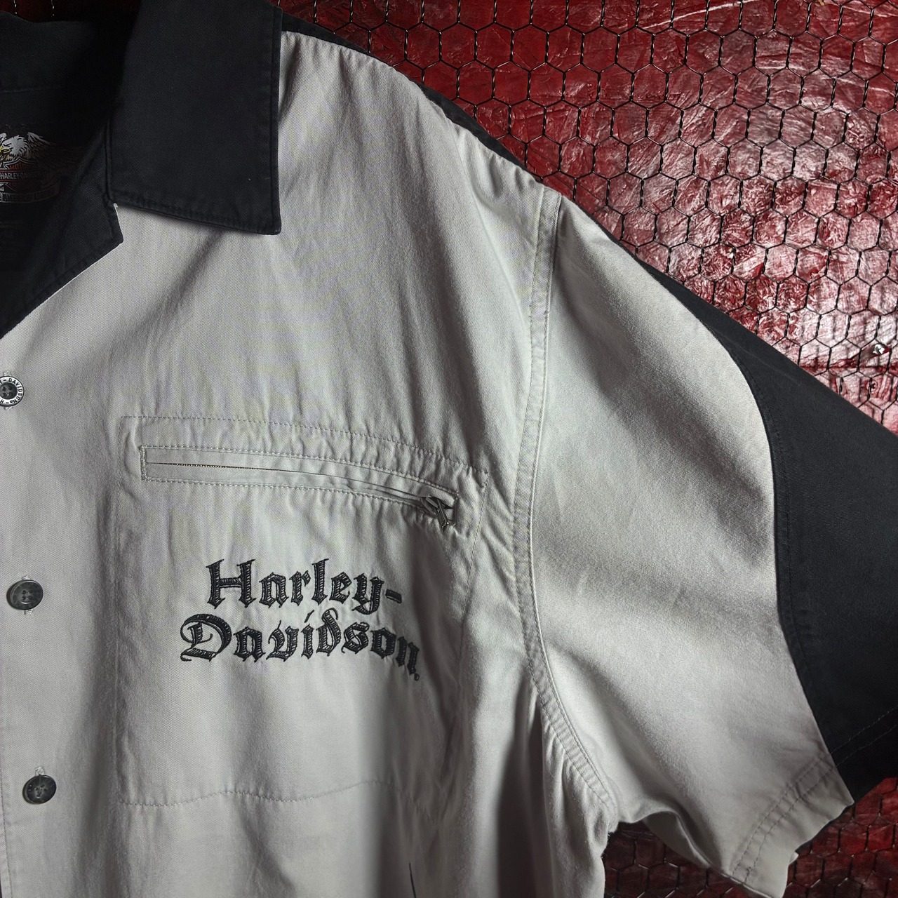 Harley-Davidson ワークシャツ スカル×フレイム ツートンカラー ハーレー