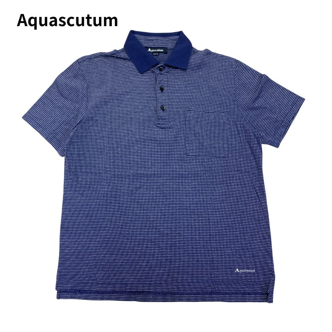 【新品美品】タグ付 アクアスキュータム 半袖ポロシャツ M 綿100％ 刺繍ロゴ アクアスキュータム Aquascutum 半袖ポロシャツ 家紋刺繍 白タグ