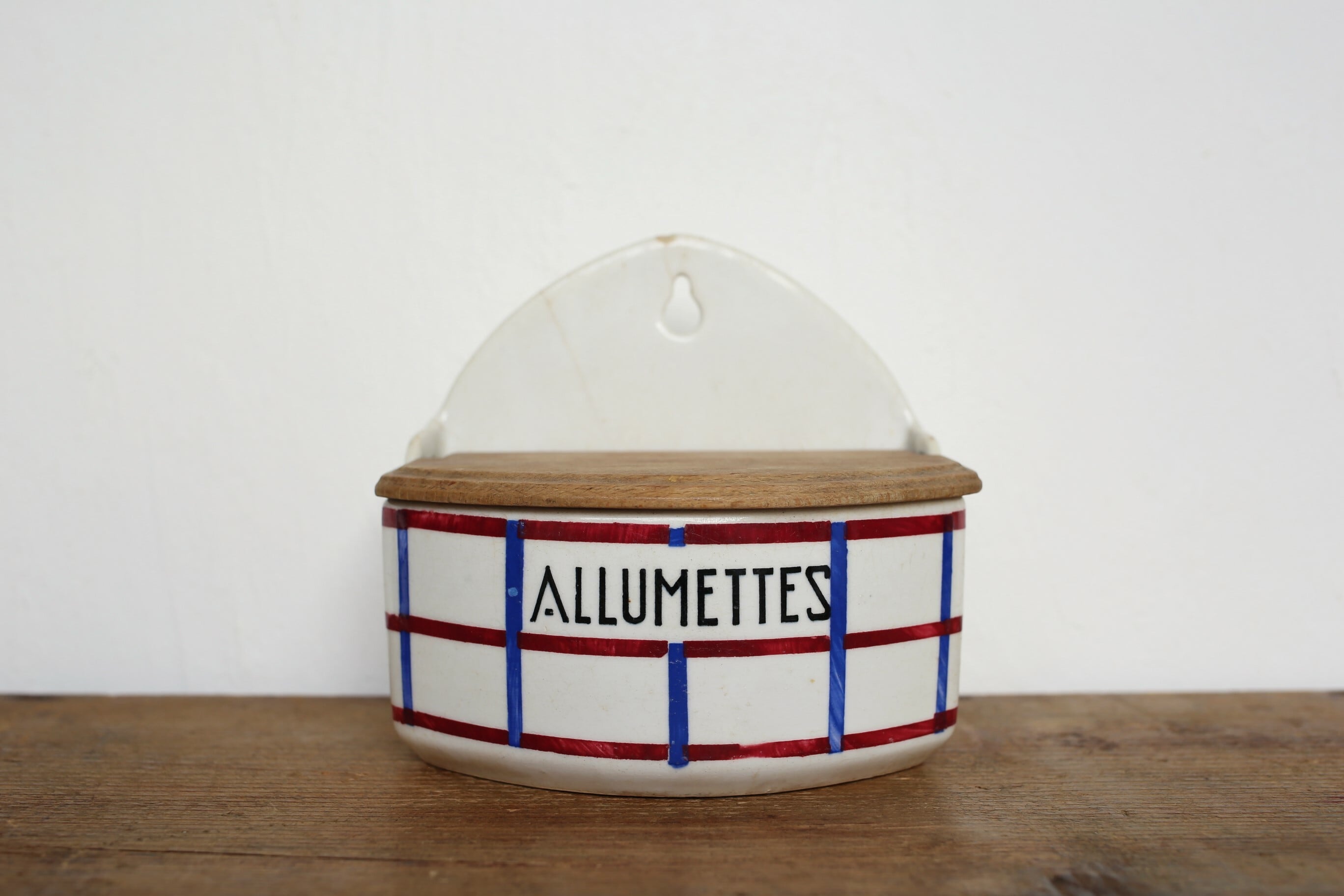 フランス アンティーク ヴィンテージ バスク柄 陶器製 ALLUMETTES缶