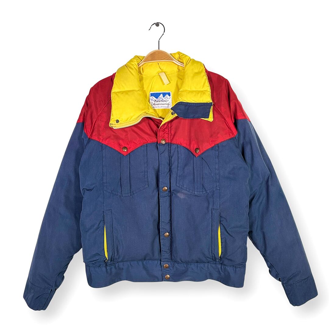 80s パウダーホーン ヴィンテージ ダウンジャケット ネイビー レッド POWDERHORN サイズL相当 古着 DD0495