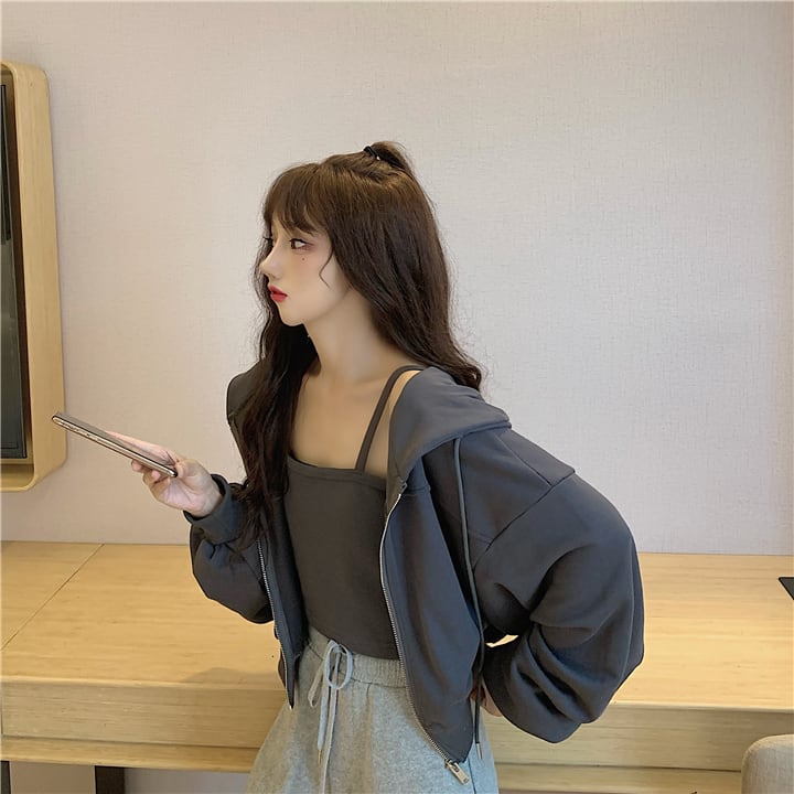 ルーズフードジッパーショート ショート丈 ミニ ミニ丈ニット