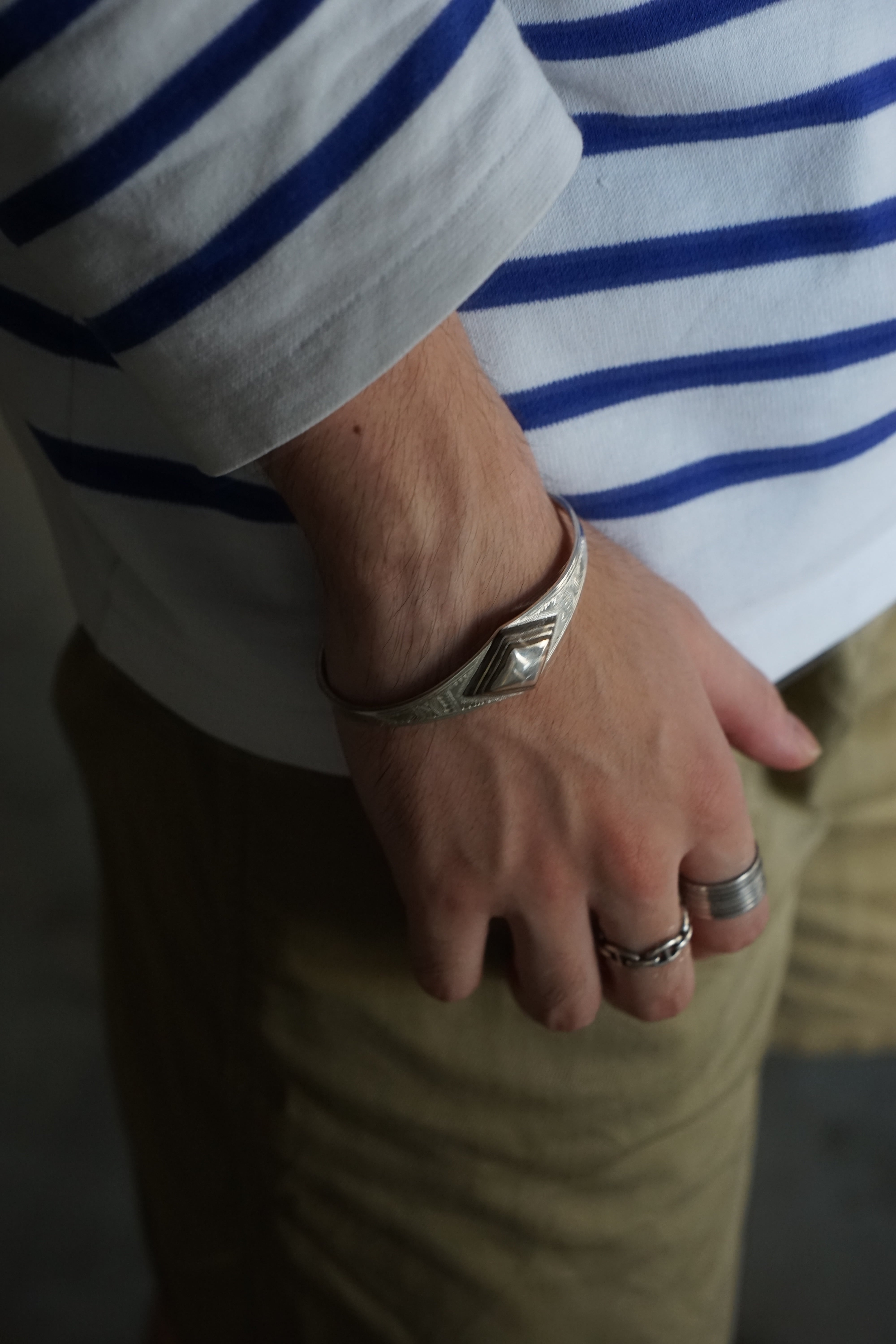 TOUAREG Jewelry] Silver Ebony Wood Motif Bangle made in Niger