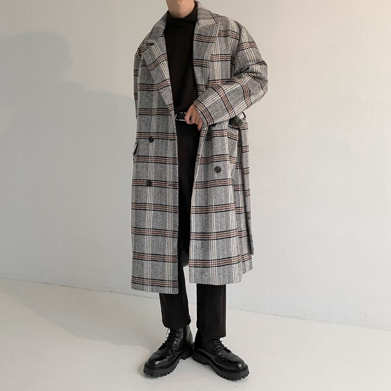 チェック柄ベルト付トレンチコート C10028