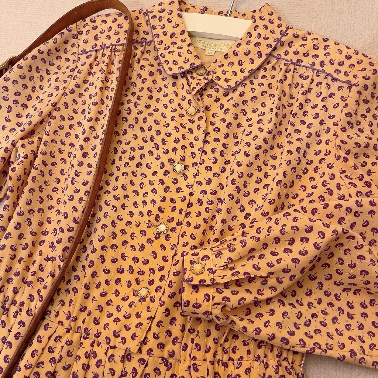 purple mini flower pleats one-piece