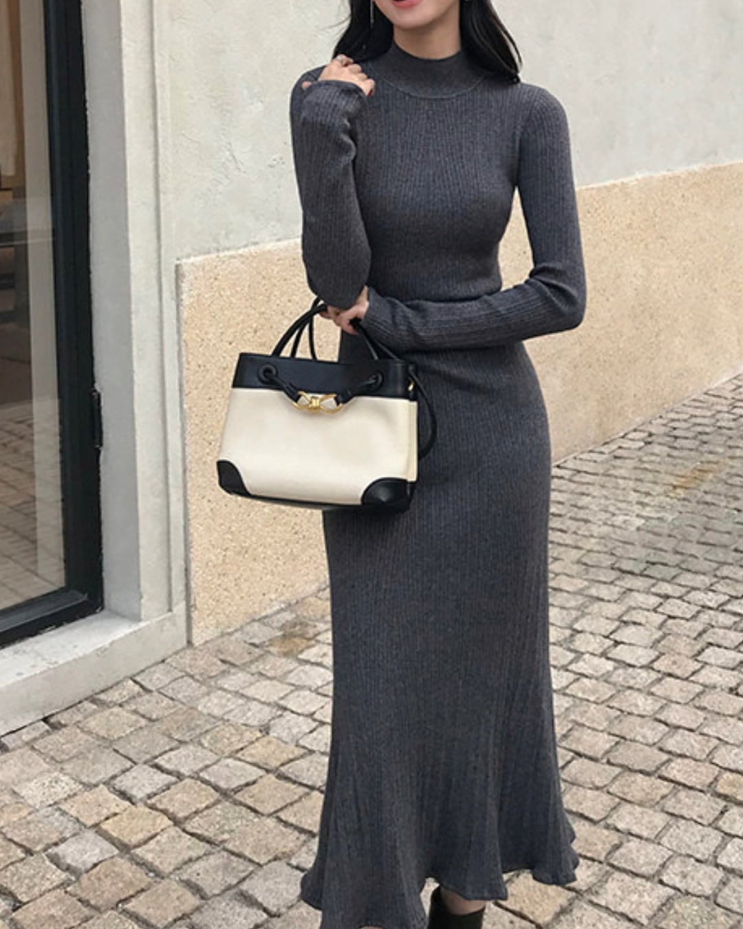 リブニットフレアドレス A25381