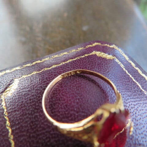 アンティーク K18合成ルビーの繊細なリング