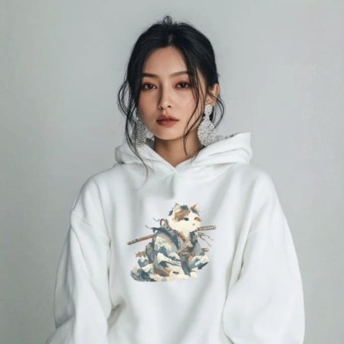 「 波を纏う武士猫」プルオーバーパーカー/ "The Wave-Clad Samurai Cat Appears" Pullover Hoodie