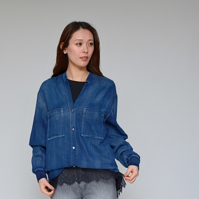 【洗練のシアー感】  シアーデニム・スキッパーシャツ ‐ LEI-2587 インディゴ ‐