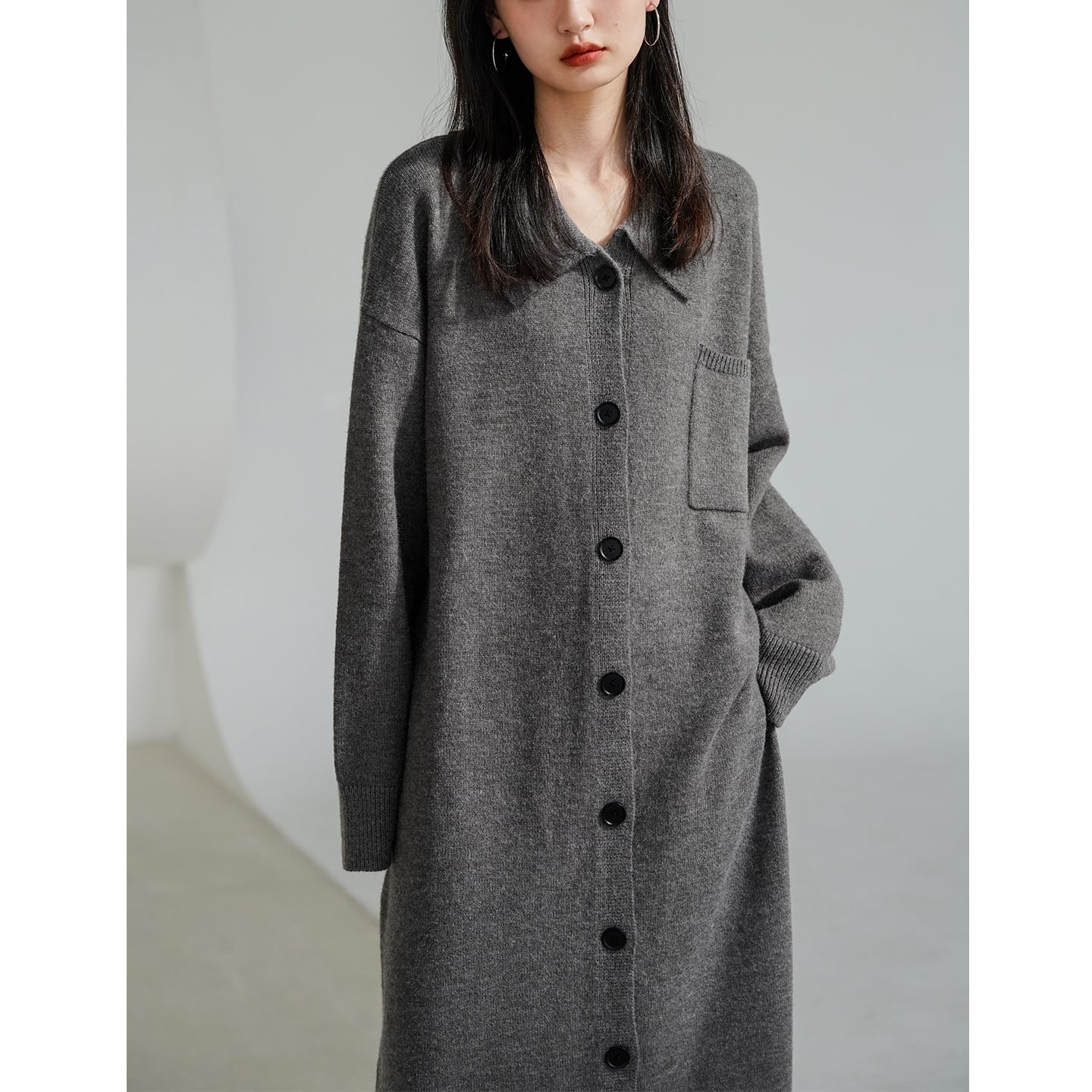 polo collar knit onepiece d-1056