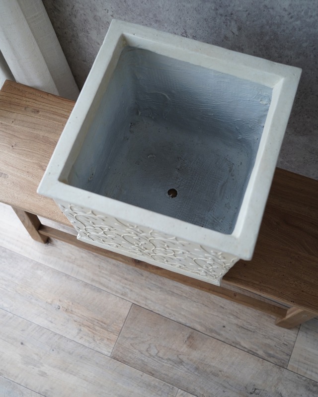 軽量　リーフモチーフスクエア W30cm　アイボリー 【植木鉢】