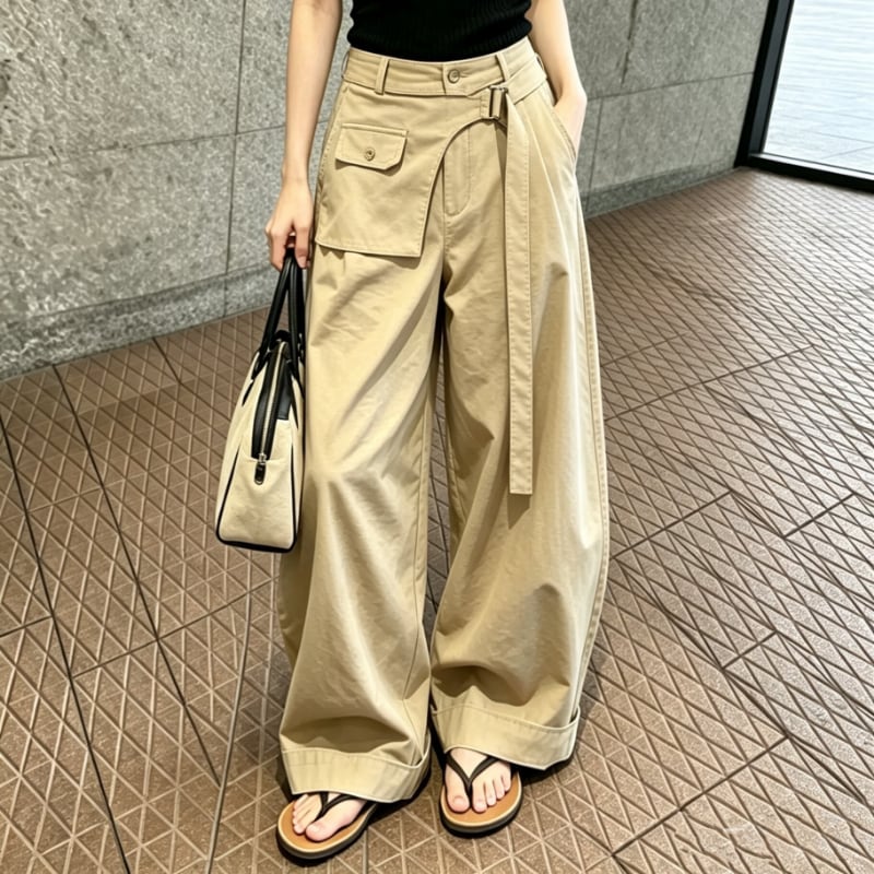 asymmetrical waist wide pants 10981