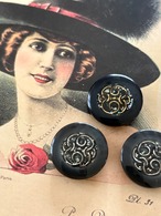 20mm Japanese Vintage ボタン ネイビー×ゴールド/ダークグレー×シルバー ホログラム レトロ アクセサリーパーツ 装飾材 カルトナージュ