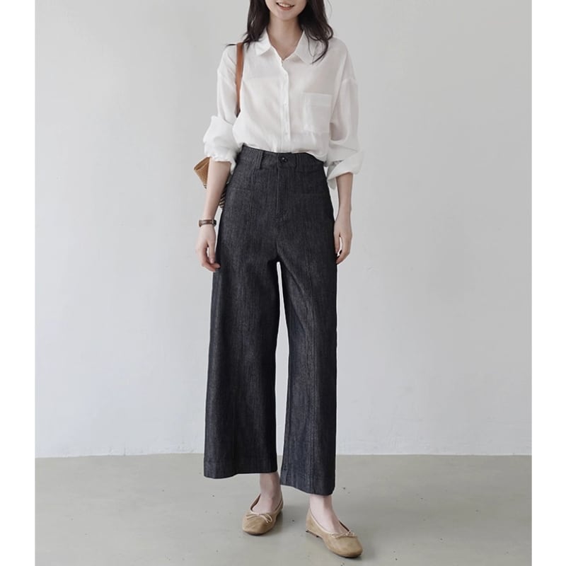 センタープレス ハイウエスト ワイドパンツ 2col N00020