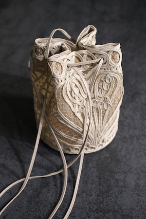 【Mame Kurogouchi】Cording Embroidery Bucket Bag - beige -