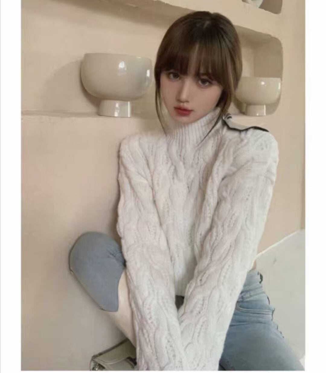 ゲーブル編み　ショート丈ニット　AJ1079-D02