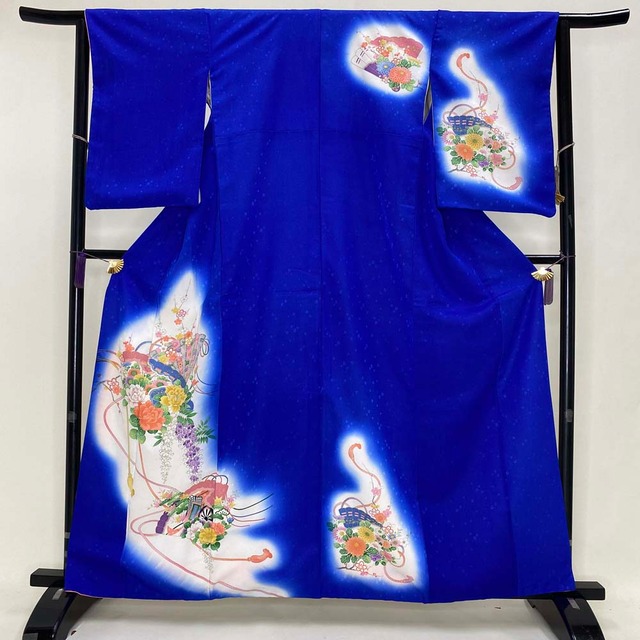 訪問着 付け下げ 洗える着物 礼装 ポリエステル 裄64.5cm Bランク M サイズ 青  3715