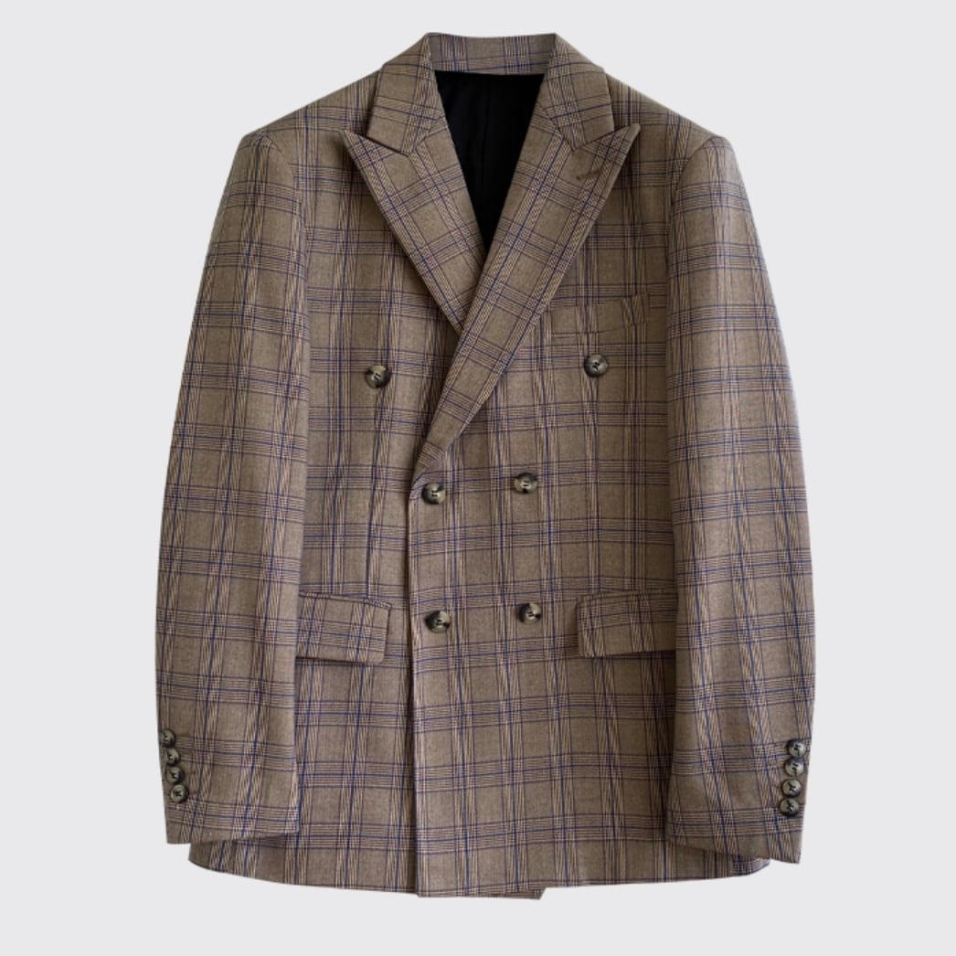 paulsmith 裏地熱帯魚柄 チェック　ダブルジャケット　背抜き　 M50 クラシックガンクラブチェック 2Bダブルブレストジャケット ｜ポール