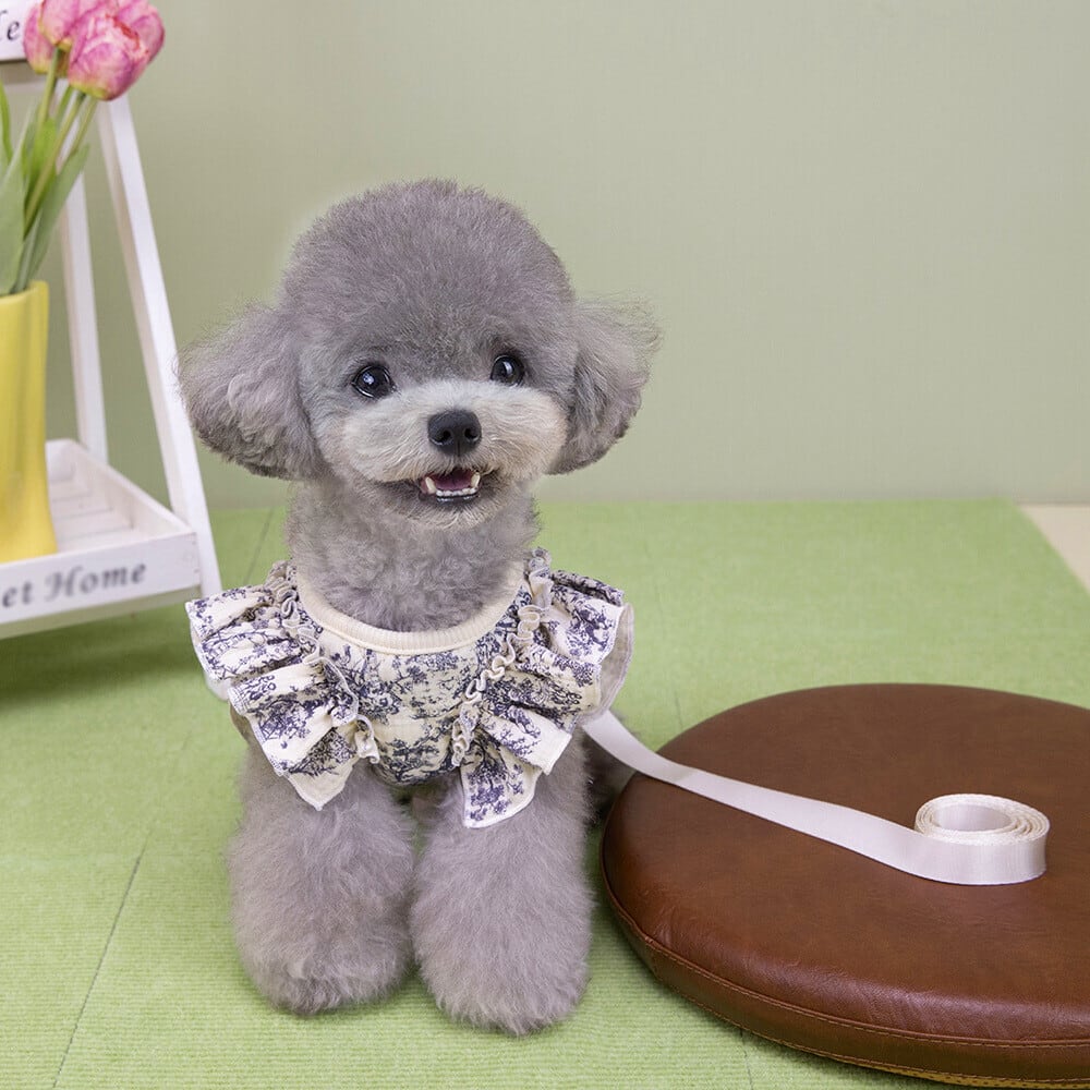 小型犬用 ハーネス Mサイズ ハンドメイド 北欧風 花柄 デニム 予約商品