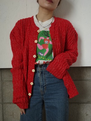 <vintage>80‘s mix red knit cardigan