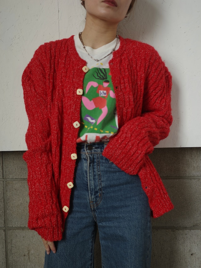 <vintage>80‘s mix red knit cardigan