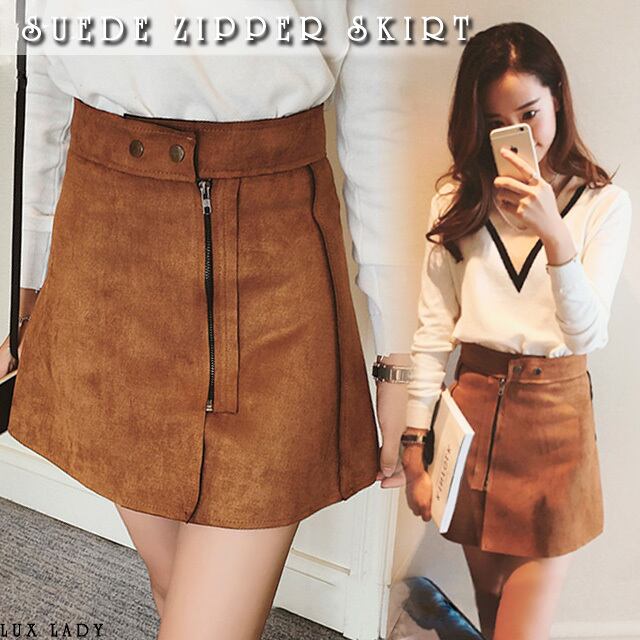 スエード調 ジップアップ 台形ミニスカート ジッパースカート | luxlady