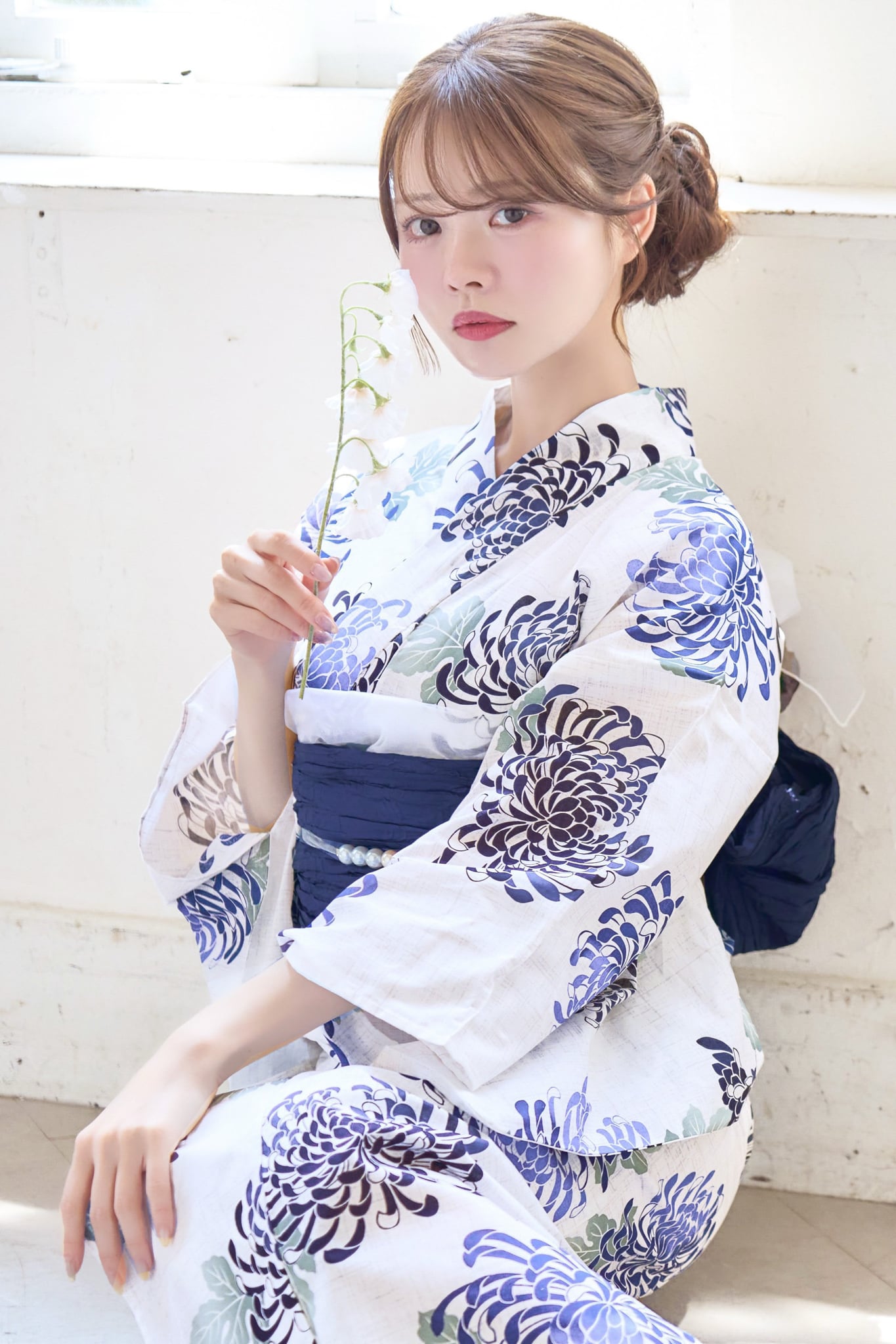 浴衣4点set藍色の菊散らし【帯ネイビー】 Y5-26 | ANDESIR