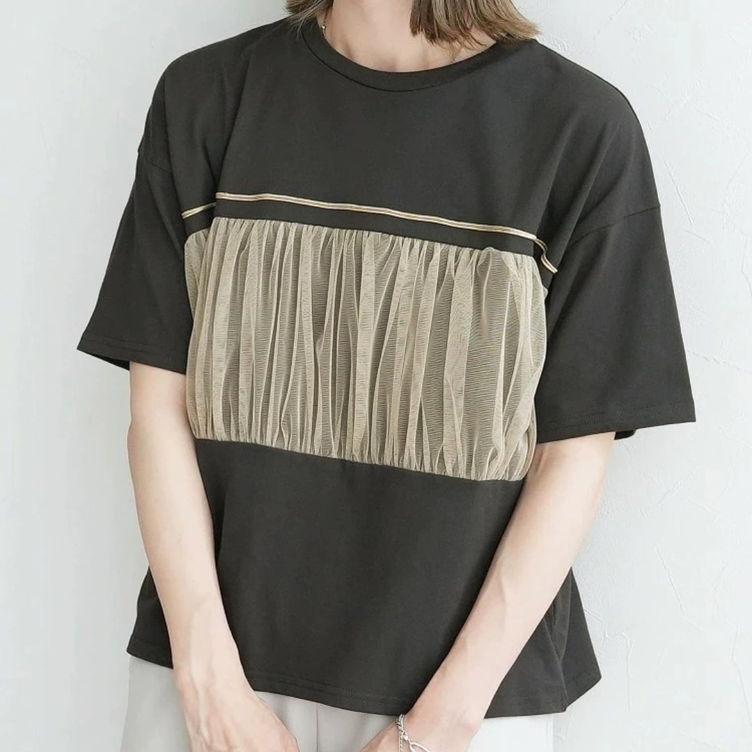 cotton T-shirt for women featuring mesh paneling(EC096)