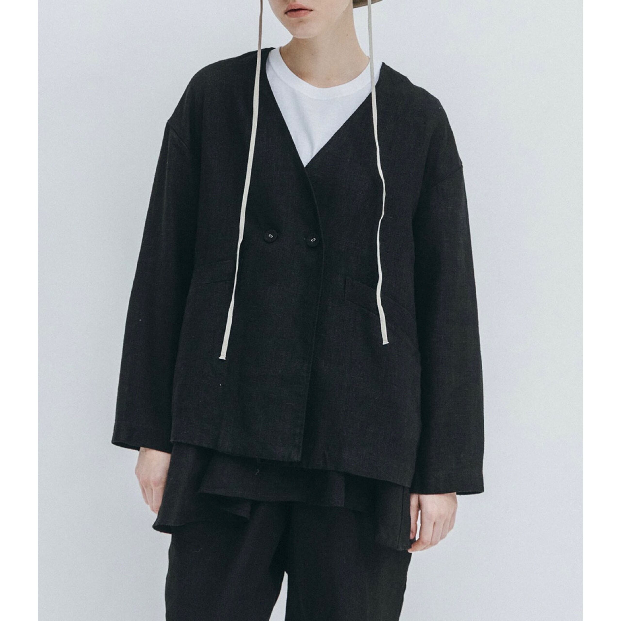 fog linen work|コーラノーカラージャケット(厚地リネン)col.ブラック