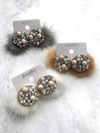 再入荷☆ラウンドビジュー＆ミンクファーのバックキャッチピアス 
