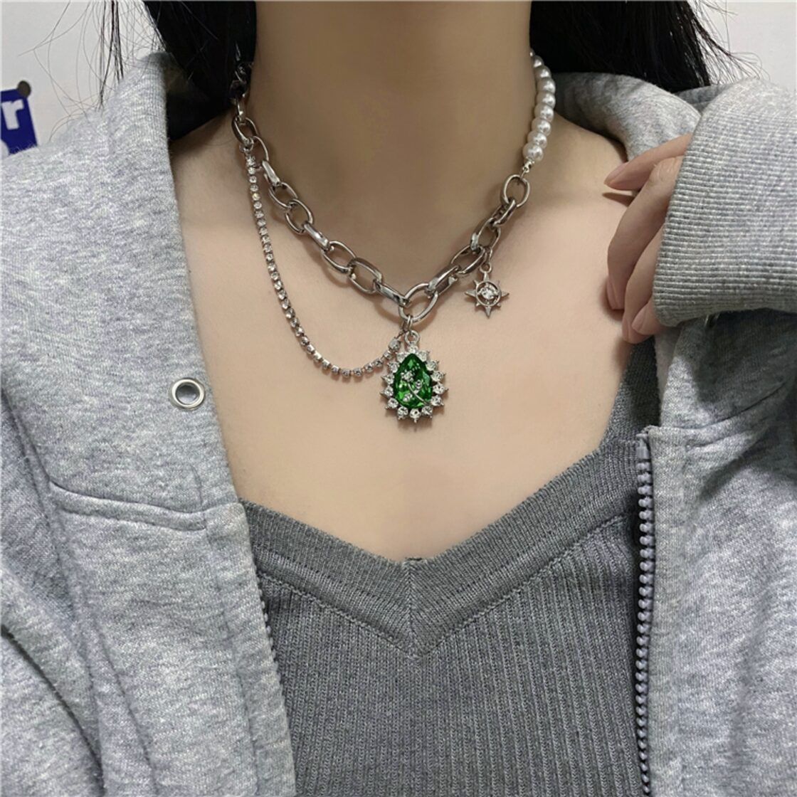 送料無料】KOREA ダークラインストーンパールネックレス レディース 