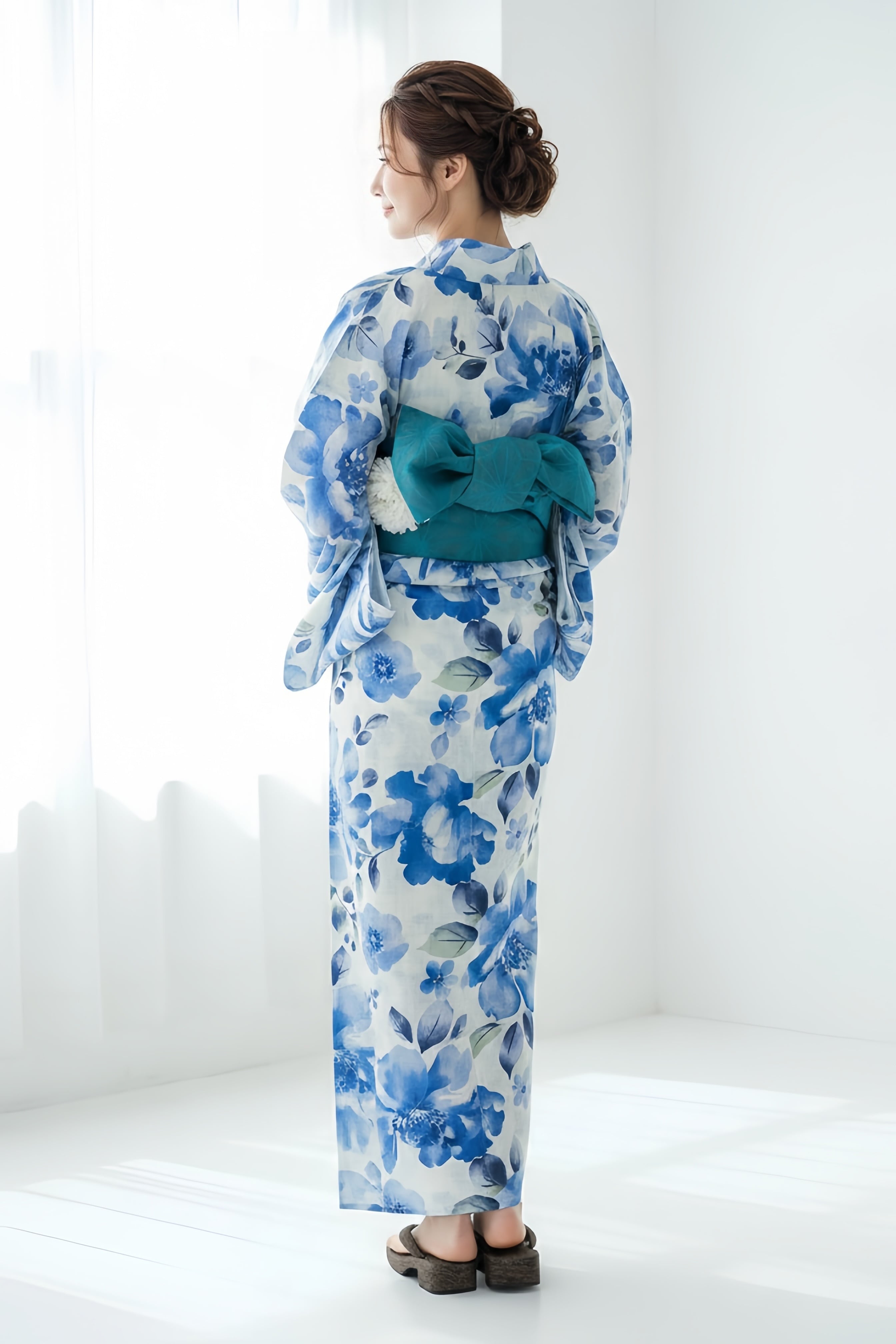 浴衣ジェンヌ 浴衣単品 ポリエステル 青 ブルー 白 ゆかた 浴衣ジェンヌ 浴衣5点セット 綿 ゆかた 半幅帯 浴衣 白 青 ブルー