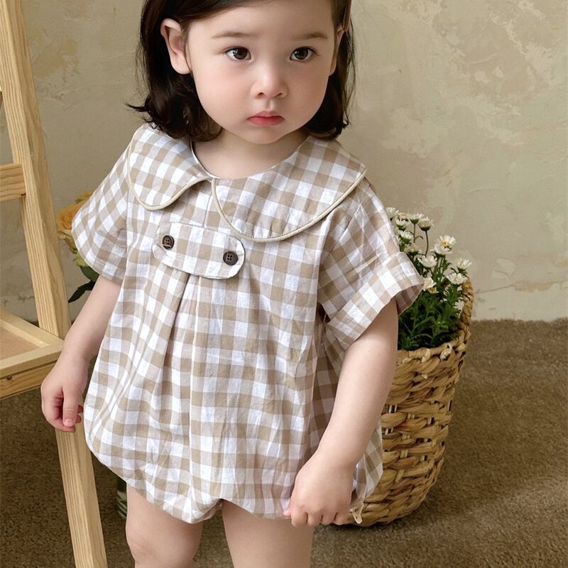 【BABY】夏新作 チェック柄、ドット柄ロンパース
