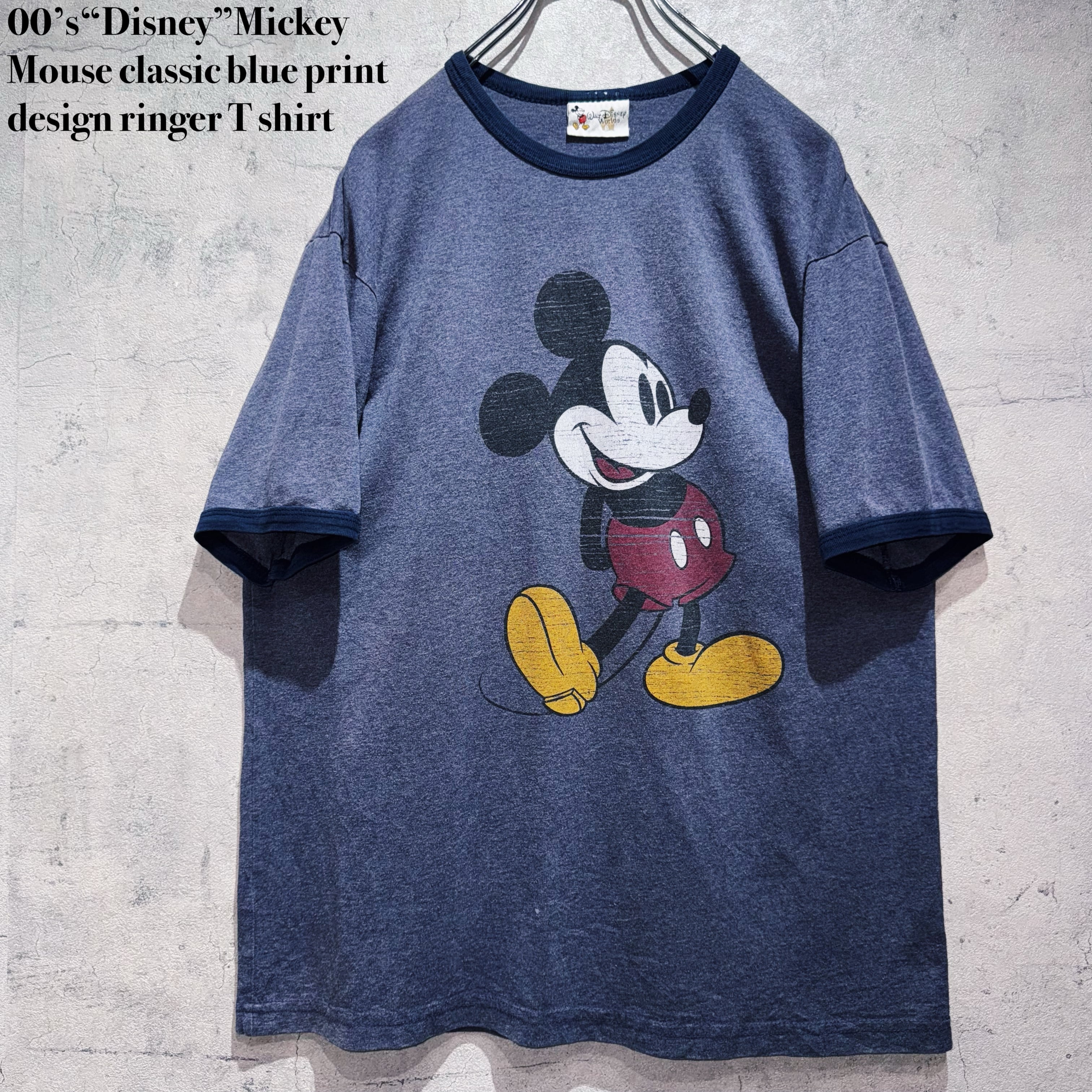 00’s“Disney”Mickey Mouse classic blue print design ringer T shirt