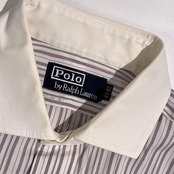 90s 00s Polo by Ralph Lauren ポロ ラルフローレン ストライプ 長袖 クレリックシャツ ワイシャツ サイズ 41-82 /ホワイト×ボルドー系 メンズ ビンテージ