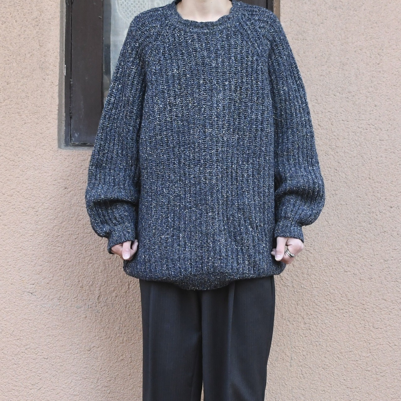 silk blend marble nep raglan sleeve wool knit