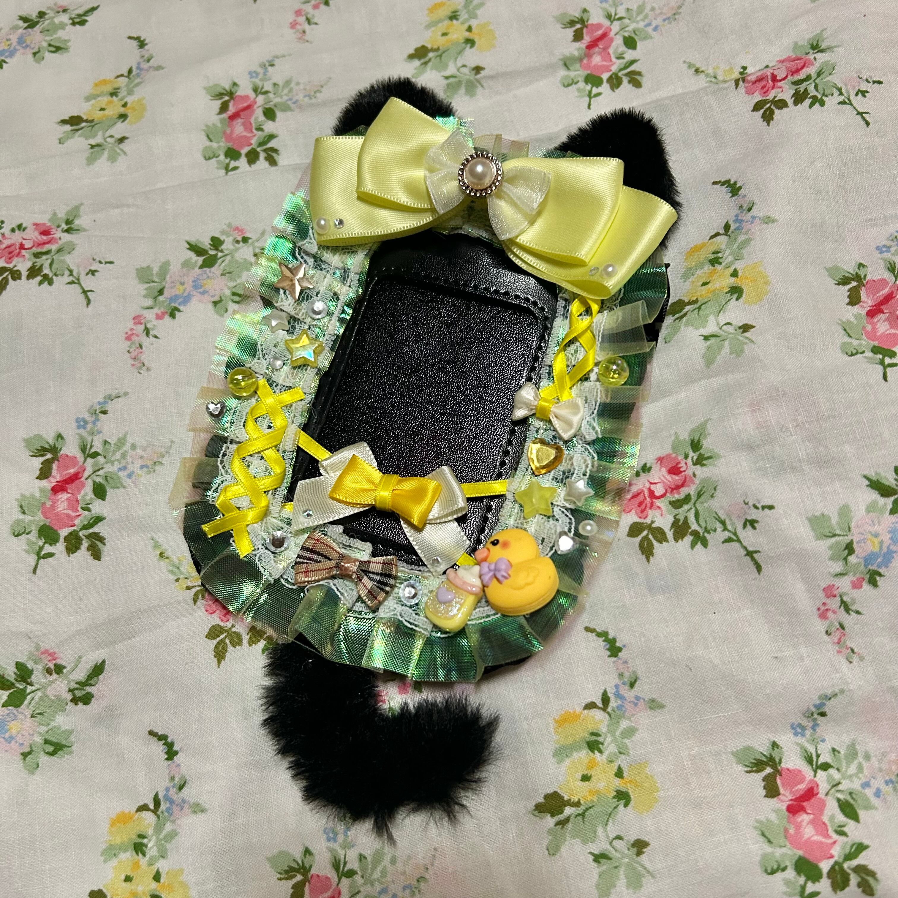 ハンドメイド ねこみみトレカケース【黒×黄色】 | ホシノセカイ