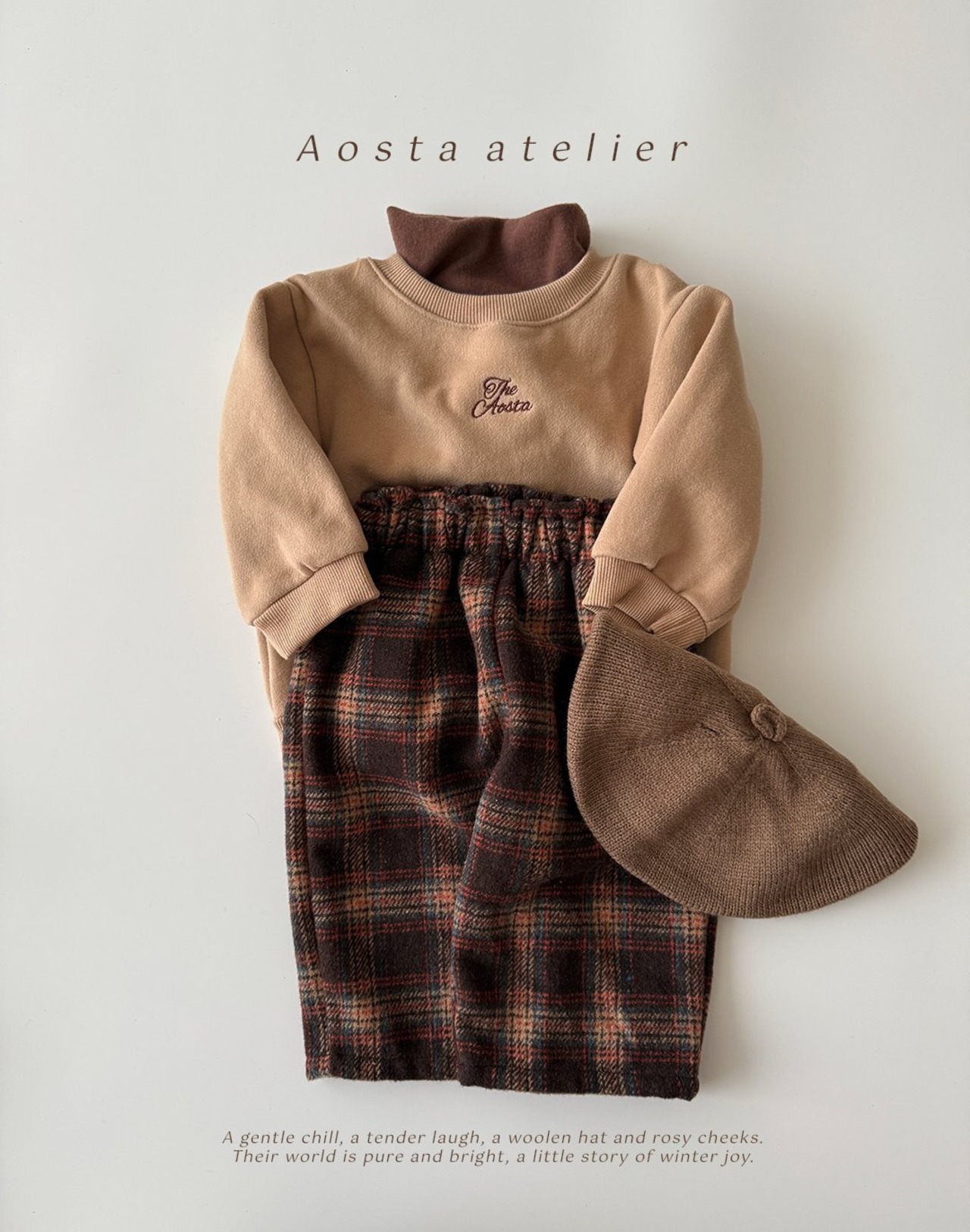 【Aosta】チェックパンツ ブラウン 70~110cm 2025 WINTER 韓国子供服 - 4