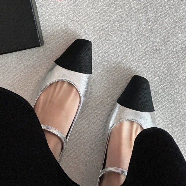 Square toe bicolor mary Jane pumps A1465