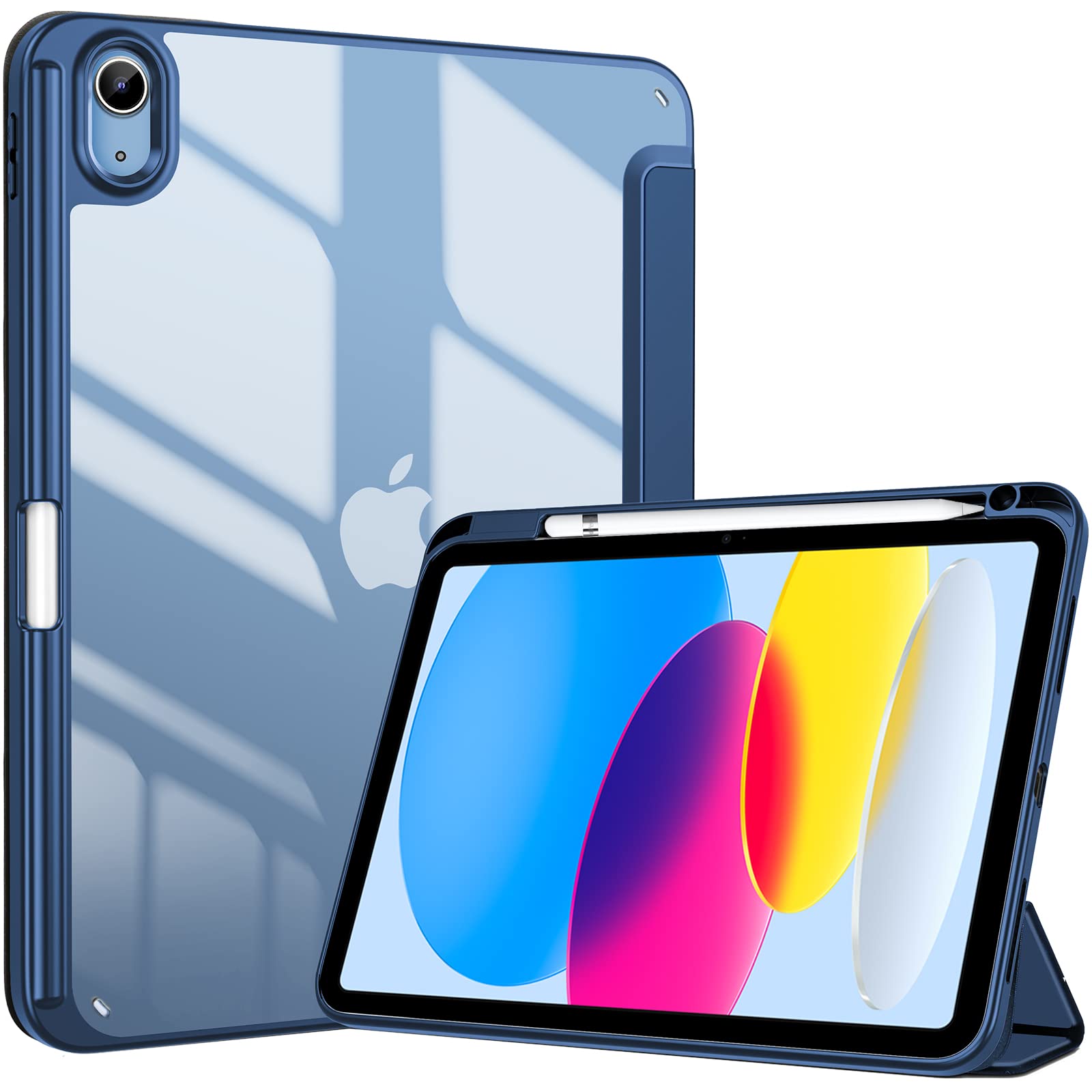 ProCase iPad 11世代/10世代 ケース iPad(A16)11インチ 2025/10.9インチ 2022通用 A2696 A2757 A2777 ペン収納 耐衝撃 三つ折り スタンド スマートカバー(ネイビー)