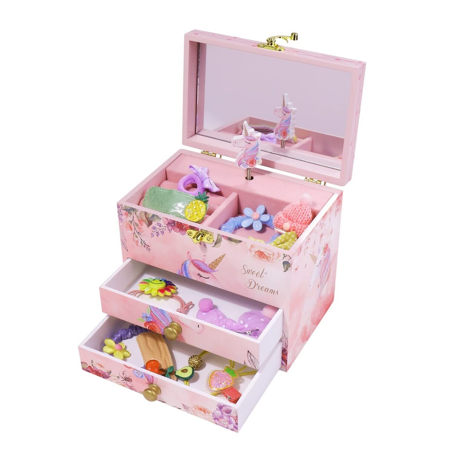 Yazawa 木製アクセサリーケースオルゴール付き 数量限定】木製 子供用 オルゴール付 アクセサリー ケース ジュエリー