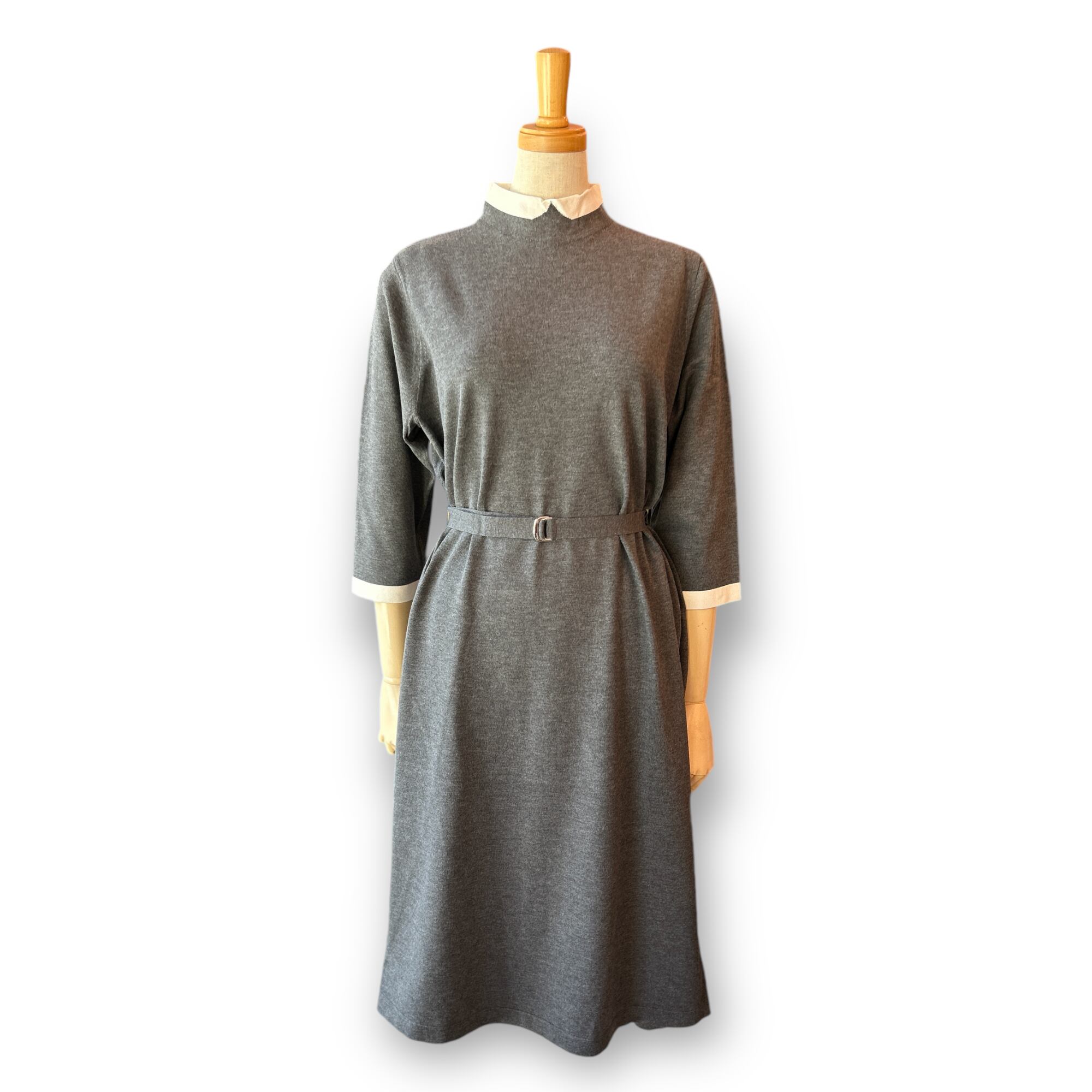 Woman's Cleric Collar Knit One Piece-Grey〖MACKINTOSH PHILOSOPHY〗セリックカラーワンピースロングスリーブ マッキントッシュフィロソフィー