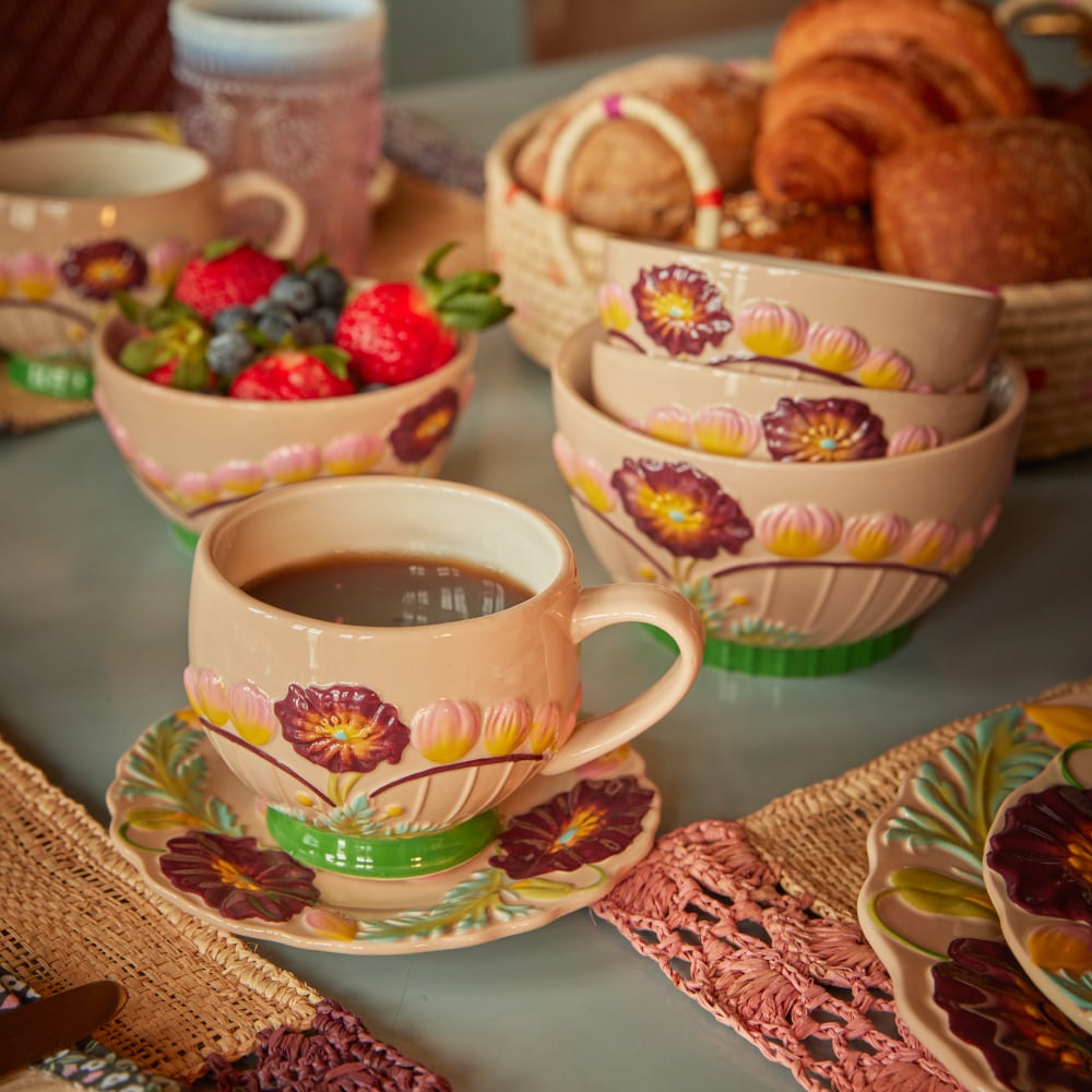 再入荷！【rice】 セラミックプレート フラワーエンボス／ランチ