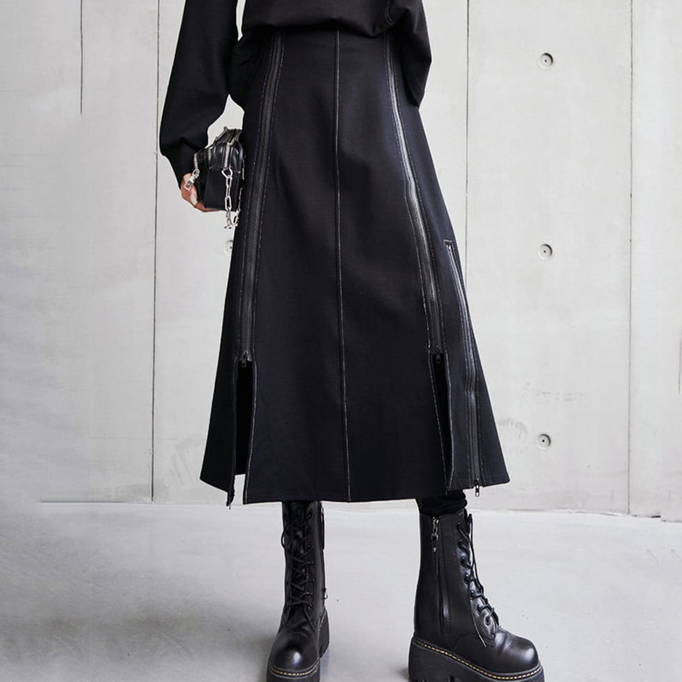 zip slit long skirt / l0875