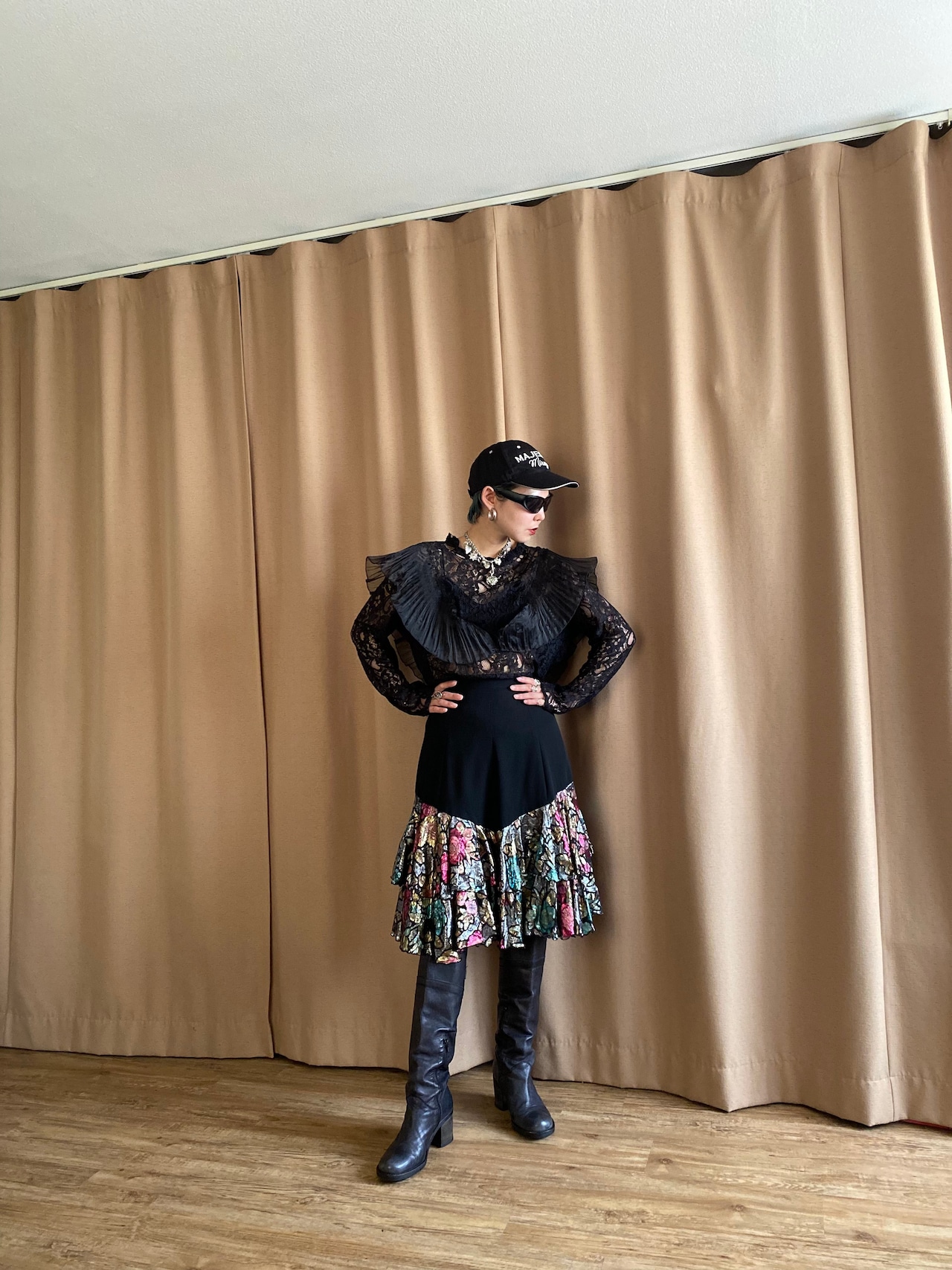 shiny floral frill design skirt-4324-9