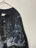 90's WOLF IN SNOW Henry Neck Sweat Shirt Made in USA【XL】