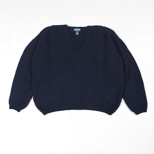LANDS'END cable wool knit sweater M / ENGLAND製 ランズエンド ケーブル編み ピュアウール ニットセーター